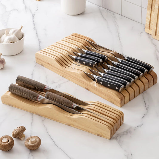 Wooden Horizontal Knife Holder Kitchen Drawer Organizer.