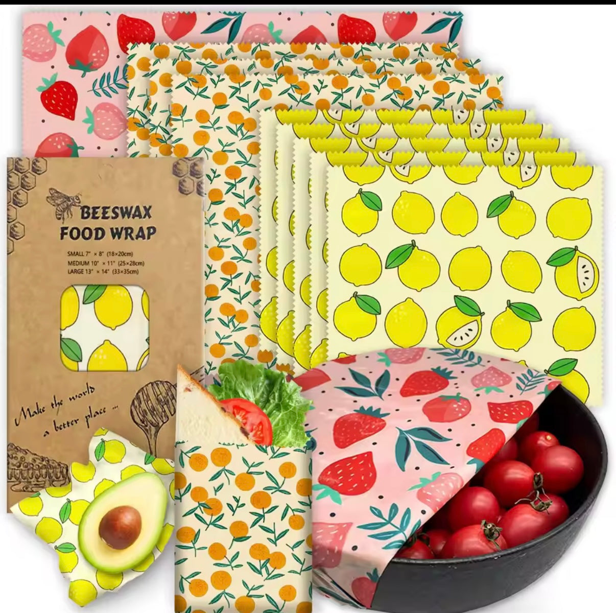 Reusable Beeswax Food Wraps – Set of 3 | Plastic-Free Kitchen