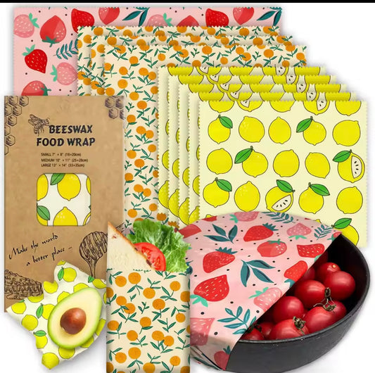 Reusable Beeswax Food Wraps – Set of 3 | Plastic-Free Kitchen