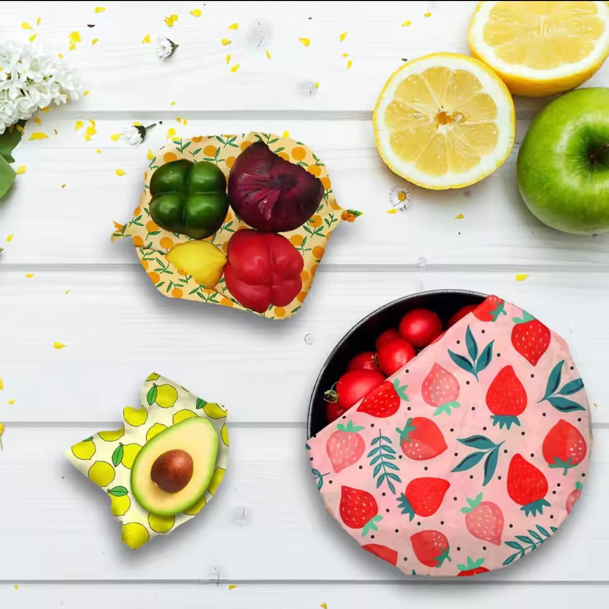 Reusable Beeswax Food Wraps – Set of 3 | Plastic-Free Kitchen
