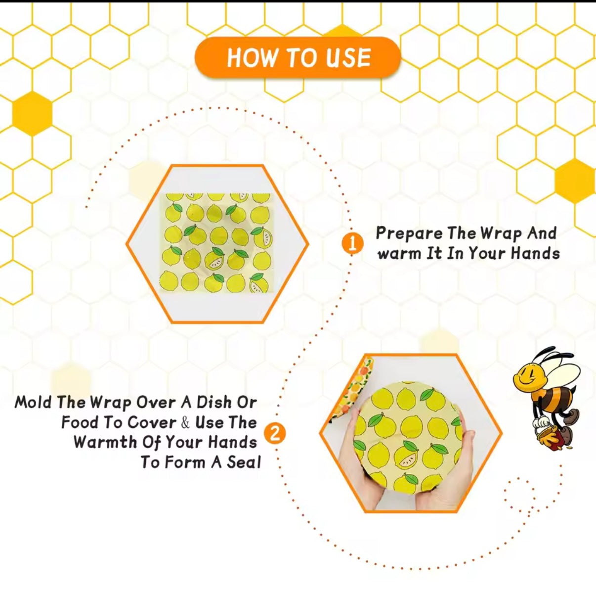 Reusable Beeswax Food Wraps – Set of 3 | Plastic-Free Kitchen