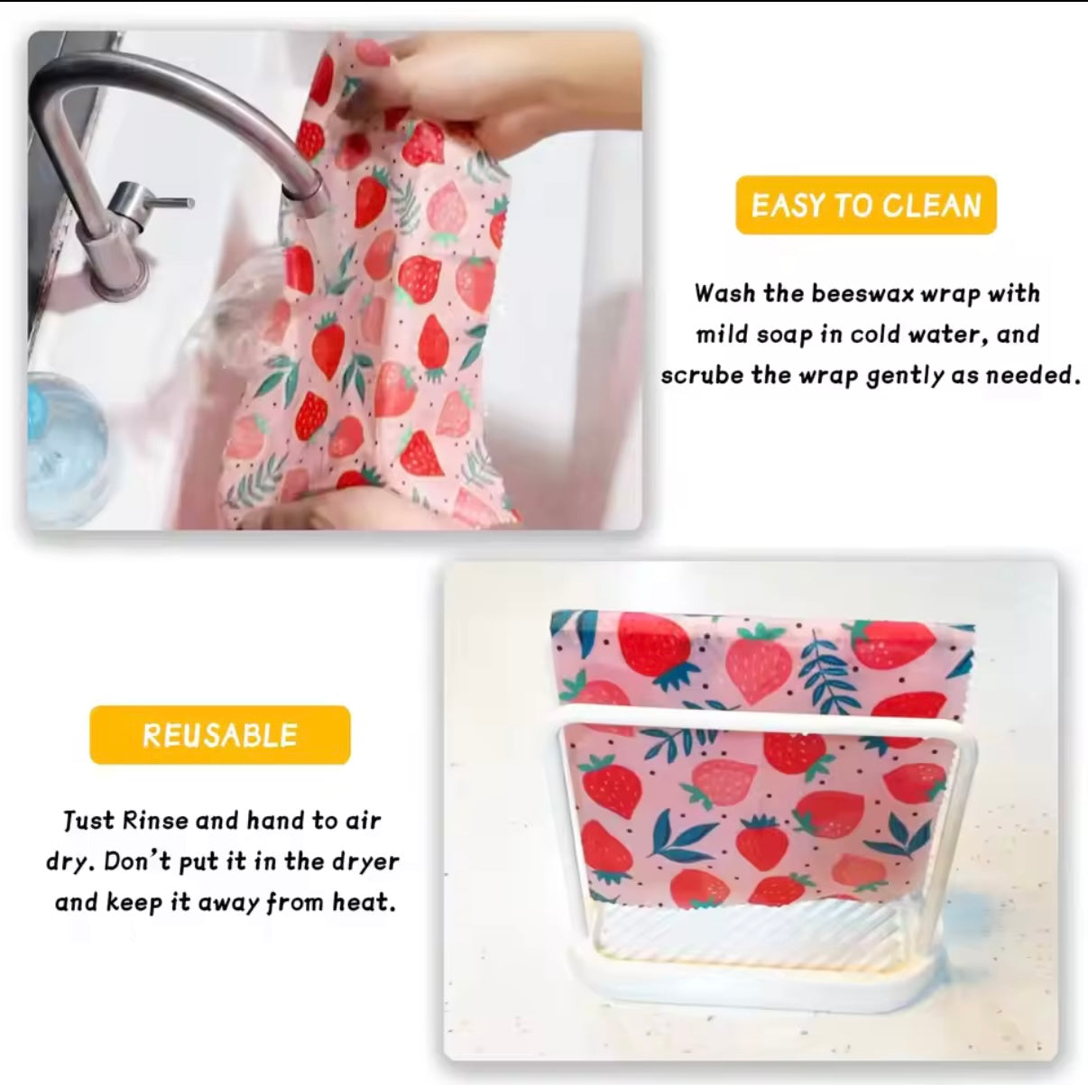 Reusable Beeswax Food Wraps – Set of 3 | Plastic-Free Kitchen