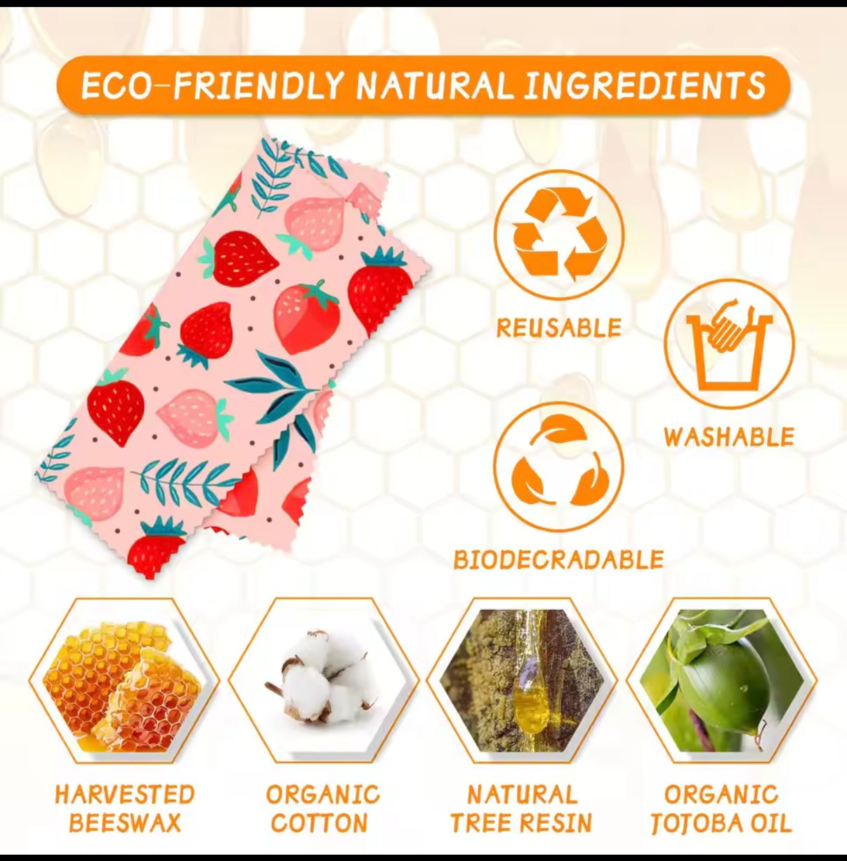 Reusable Beeswax Food Wraps – Set of 3 | Plastic-Free Kitchen
