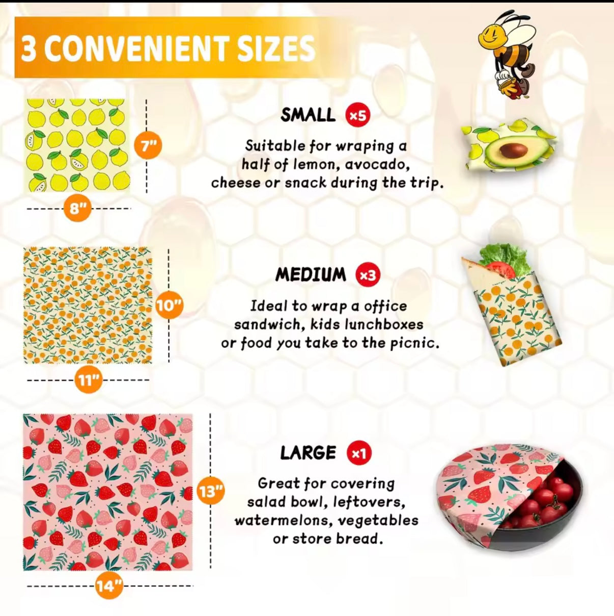 Reusable Beeswax Food Wraps – Set of 3 | Plastic-Free Kitchen