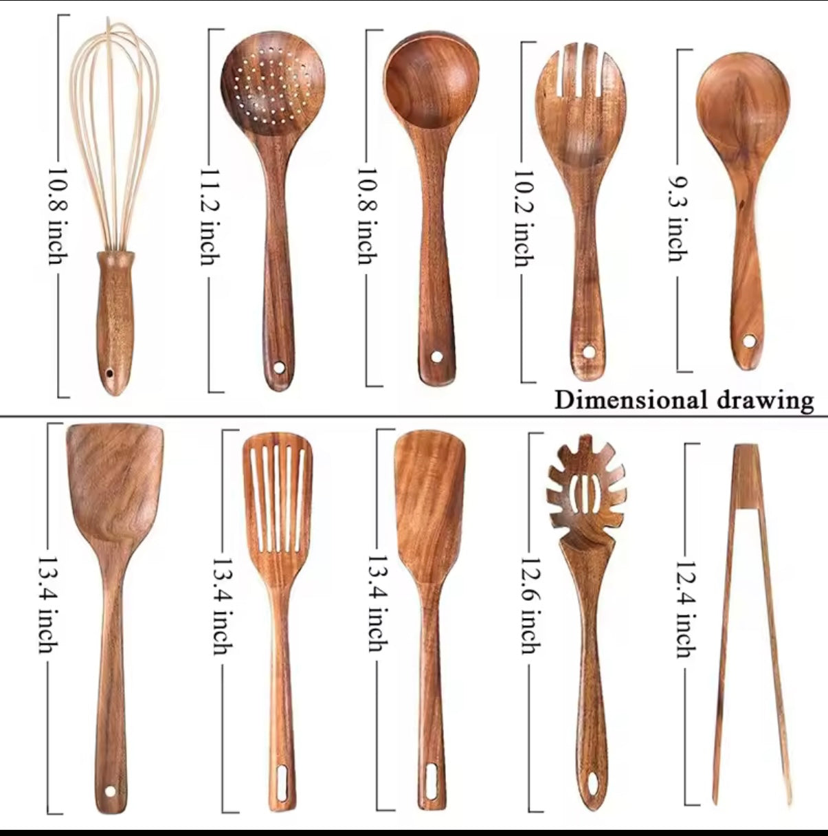 10-Piece Natural Teak Wood Kitchen Utensil Set | Eco-Friendly Cookware