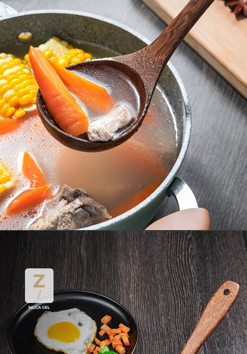Natural Wood Handle Kitchen Spatula & Spoon | Eco-Friendly Cookware