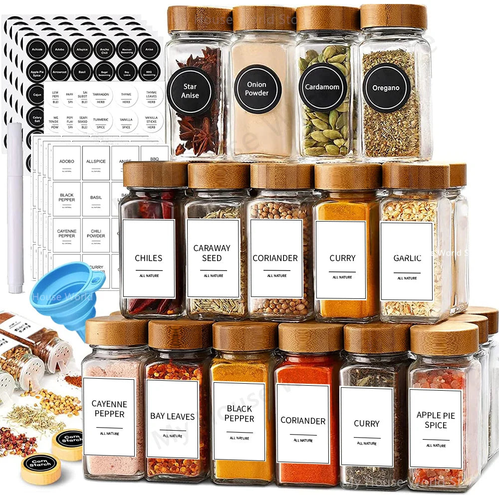 13Pcs Glass Spice Jars Set