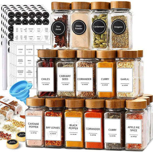 13Pcs Glass Spice Jars Set