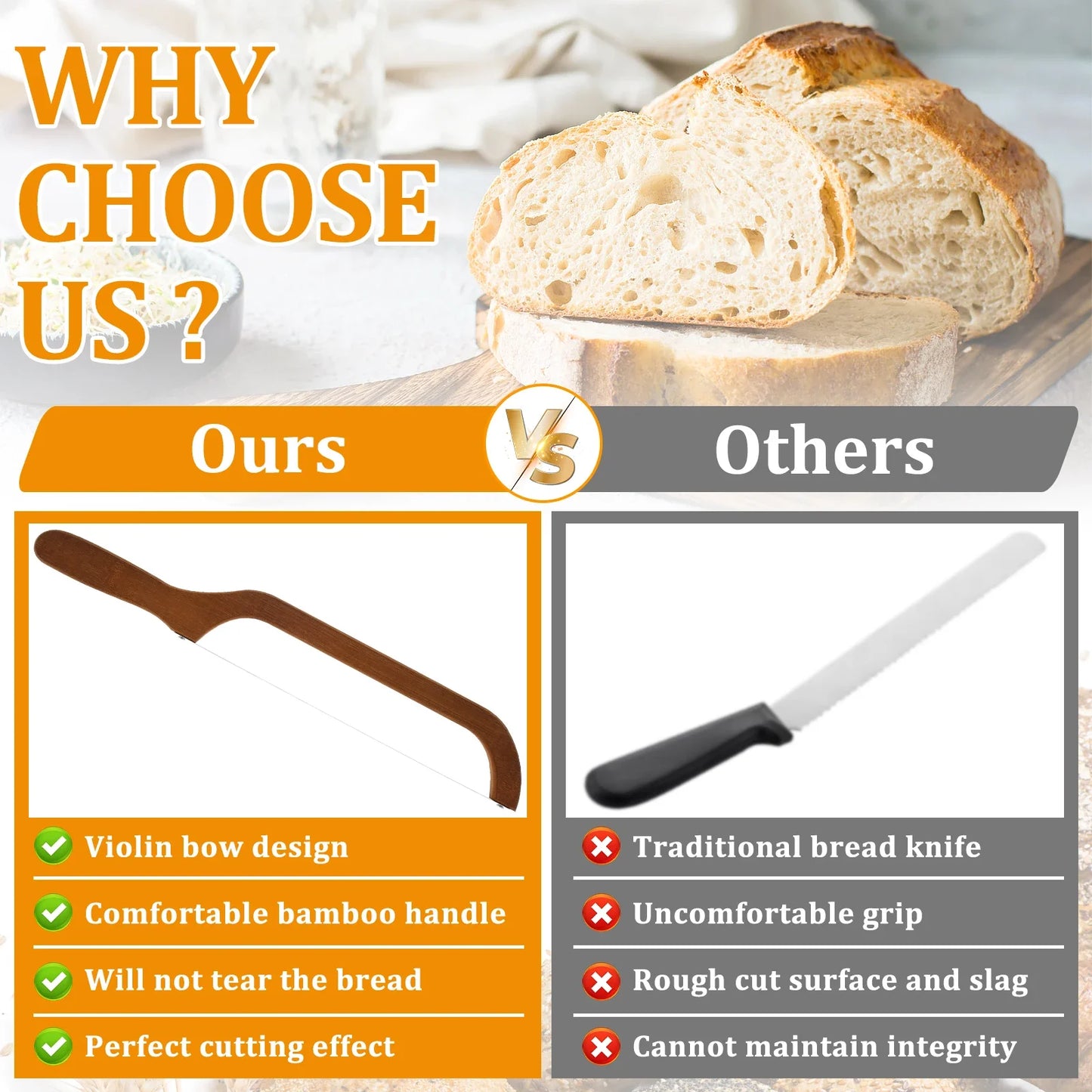 Natural Wooden Bread Knife Stainless Steel.