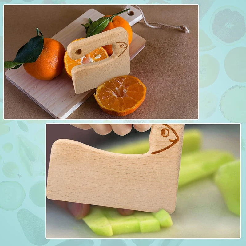 Kids Wooden Toy Kitchen Knife Set | Safe Pretend Play Cooking