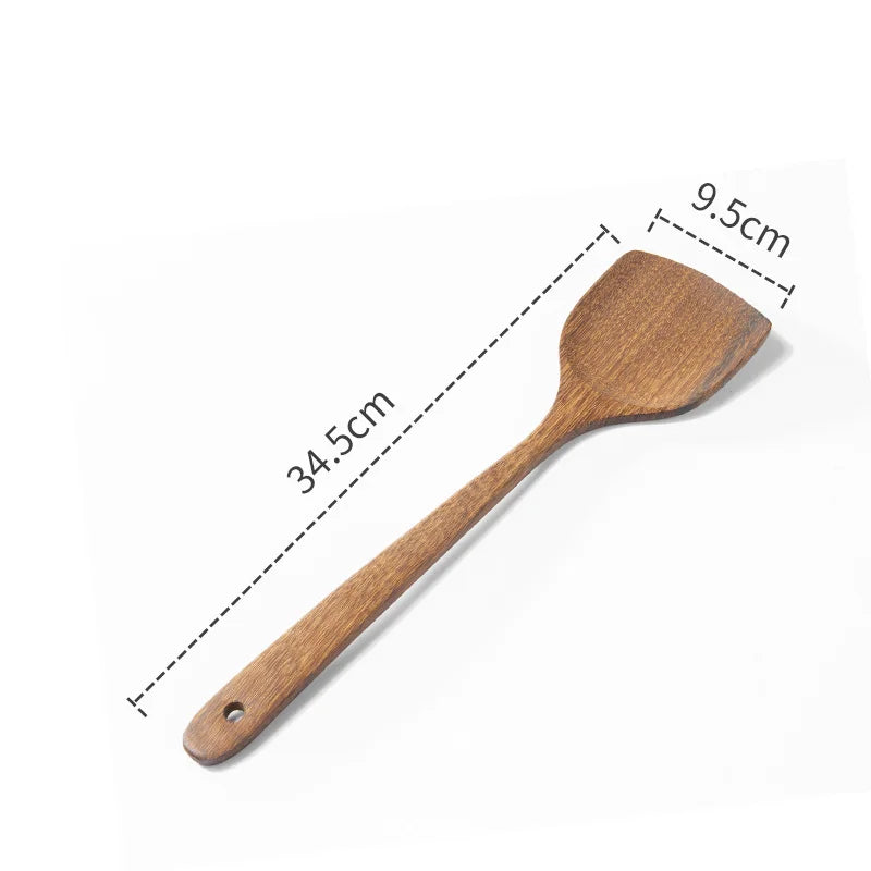 Natural Wood Handle Kitchen Spatula & Spoon | Eco-Friendly Cookware