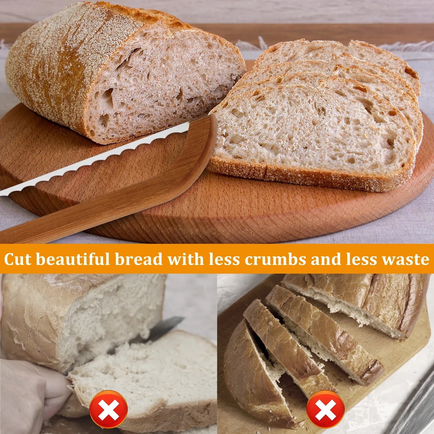 Natural Wooden Bread Knife Stainless Steel.