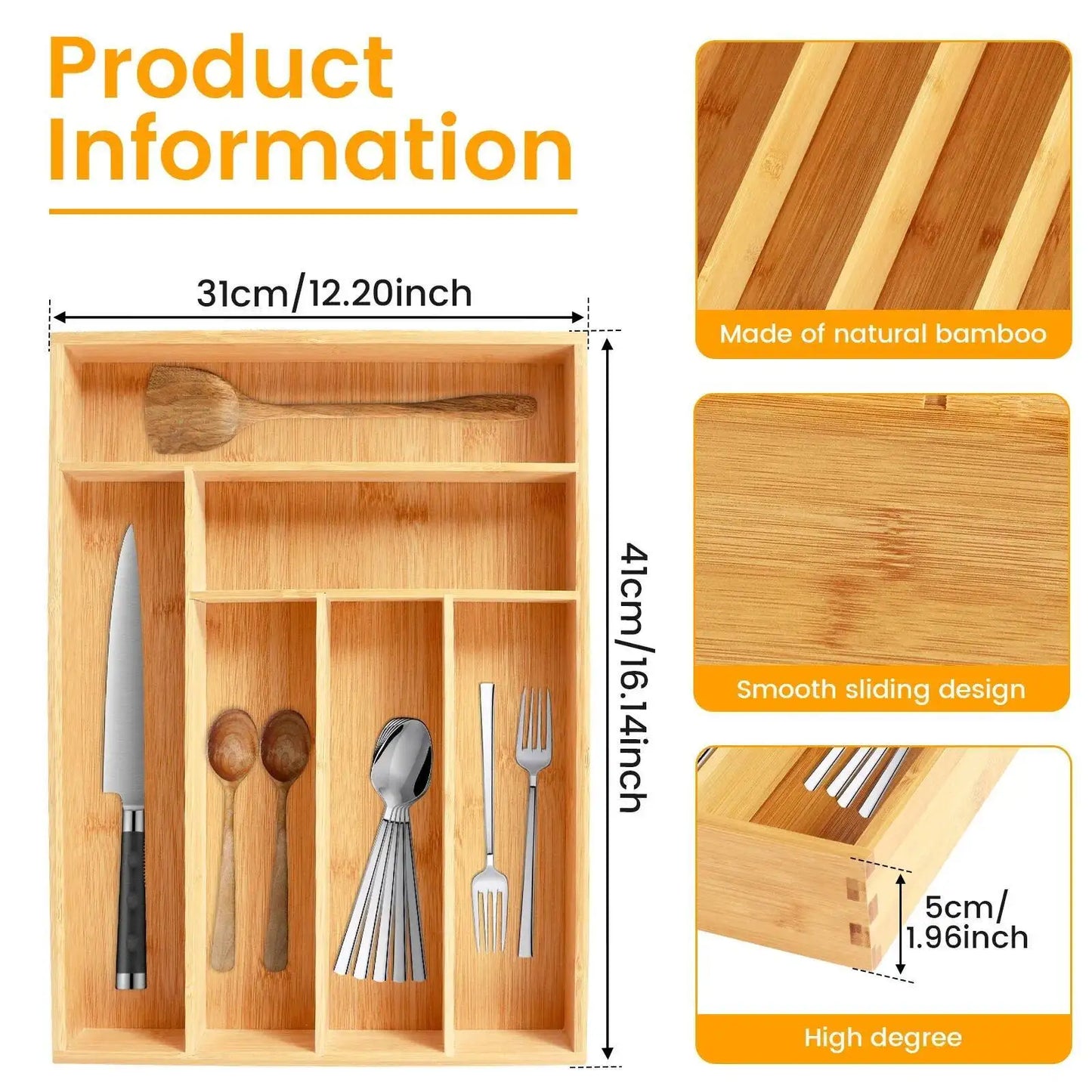 Natural Cutlery Organizer Tray