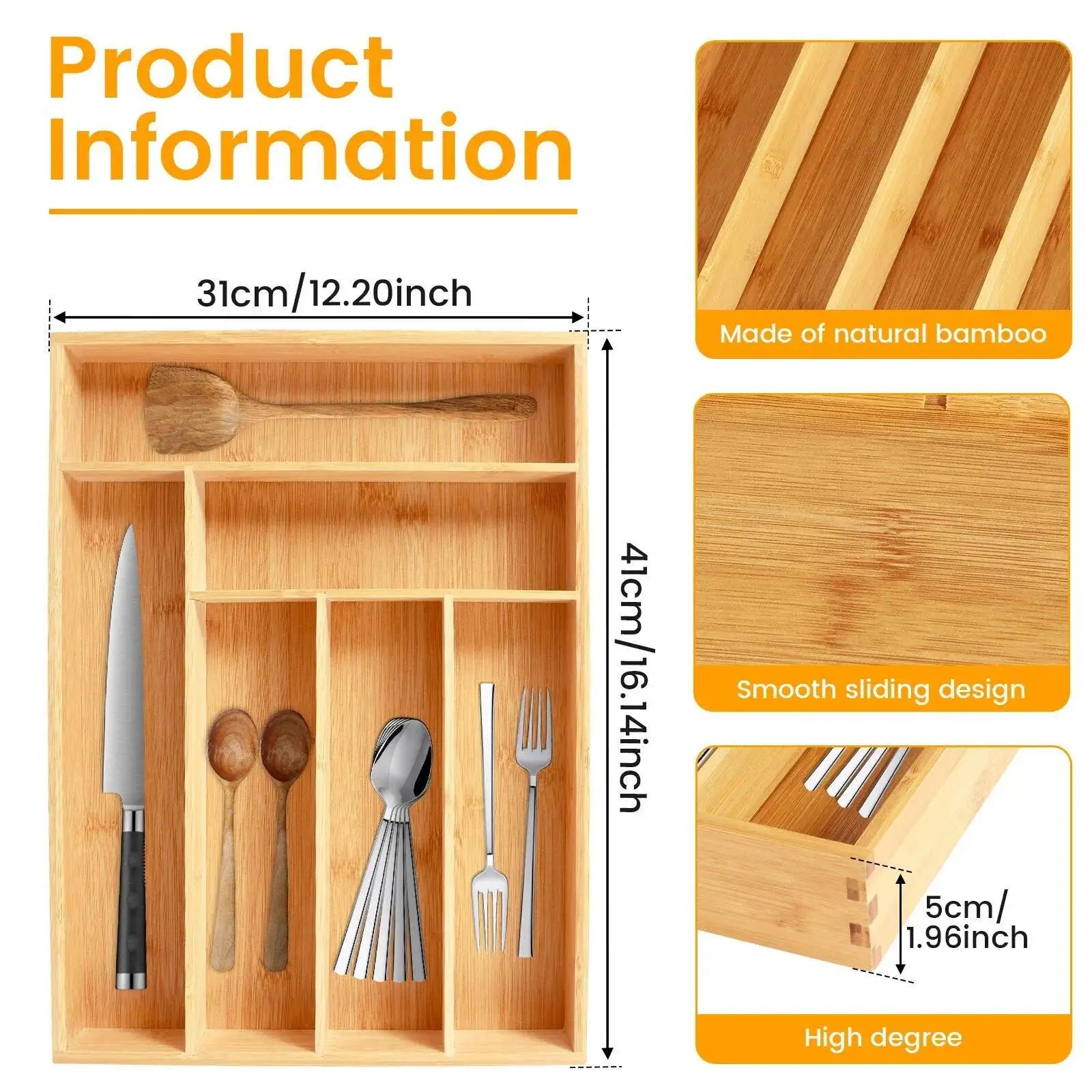 Natural Cutlery Organizer Tray