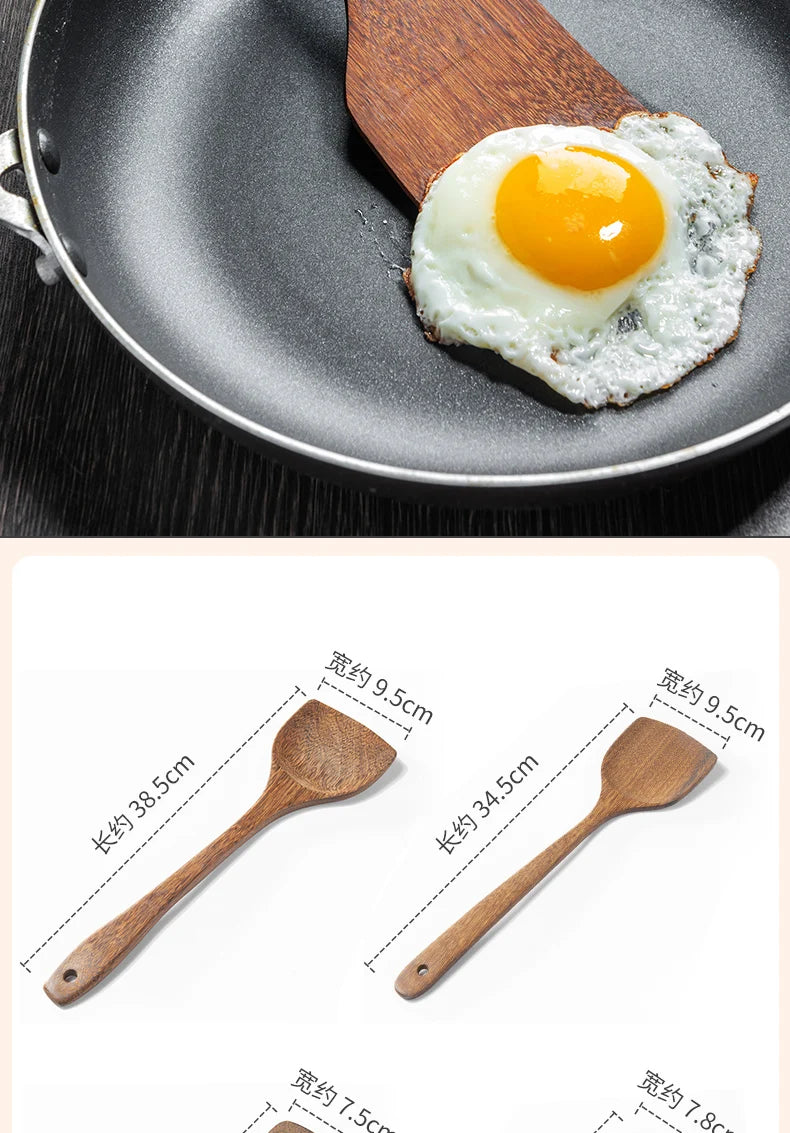 Natural Wood Handle Kitchen Spatula & Spoon | Eco-Friendly Cookware