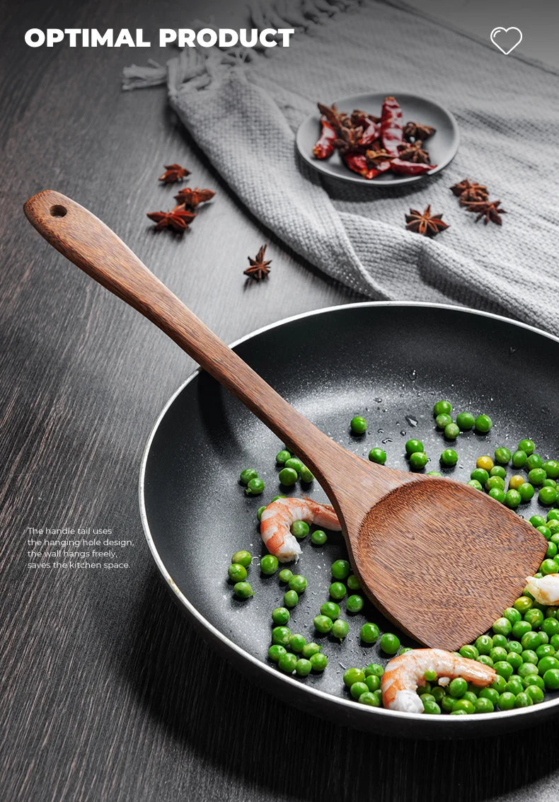 Natural Wood Handle Kitchen Spatula & Spoon | Eco-Friendly Cookware