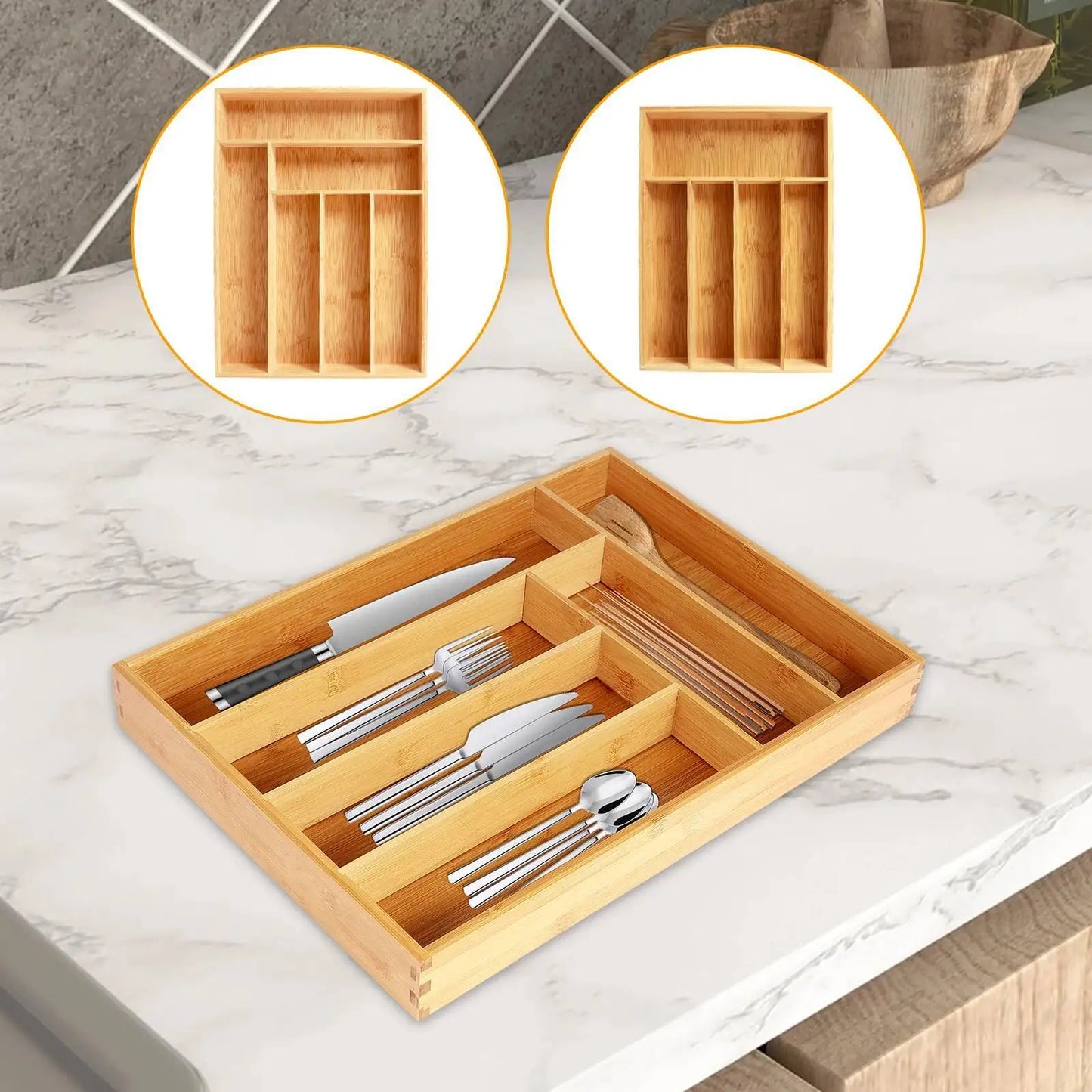 Natural Cutlery Organizer Tray