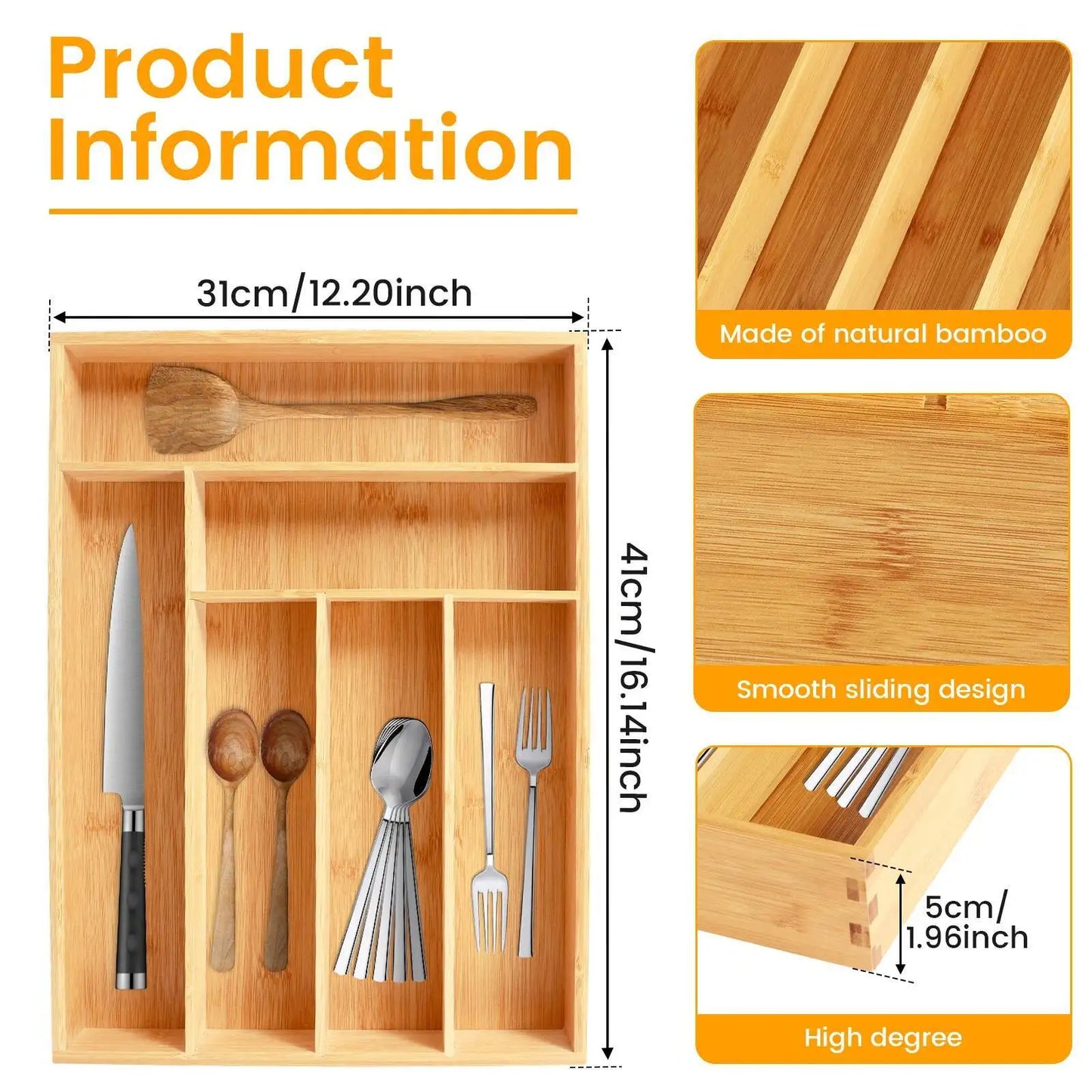 Natural Cutlery Organizer Tray