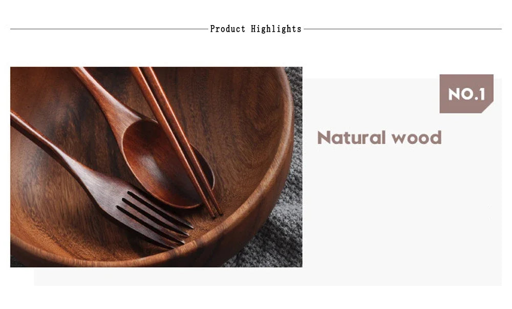 3 Piece Natural Wood Dinnerware Set