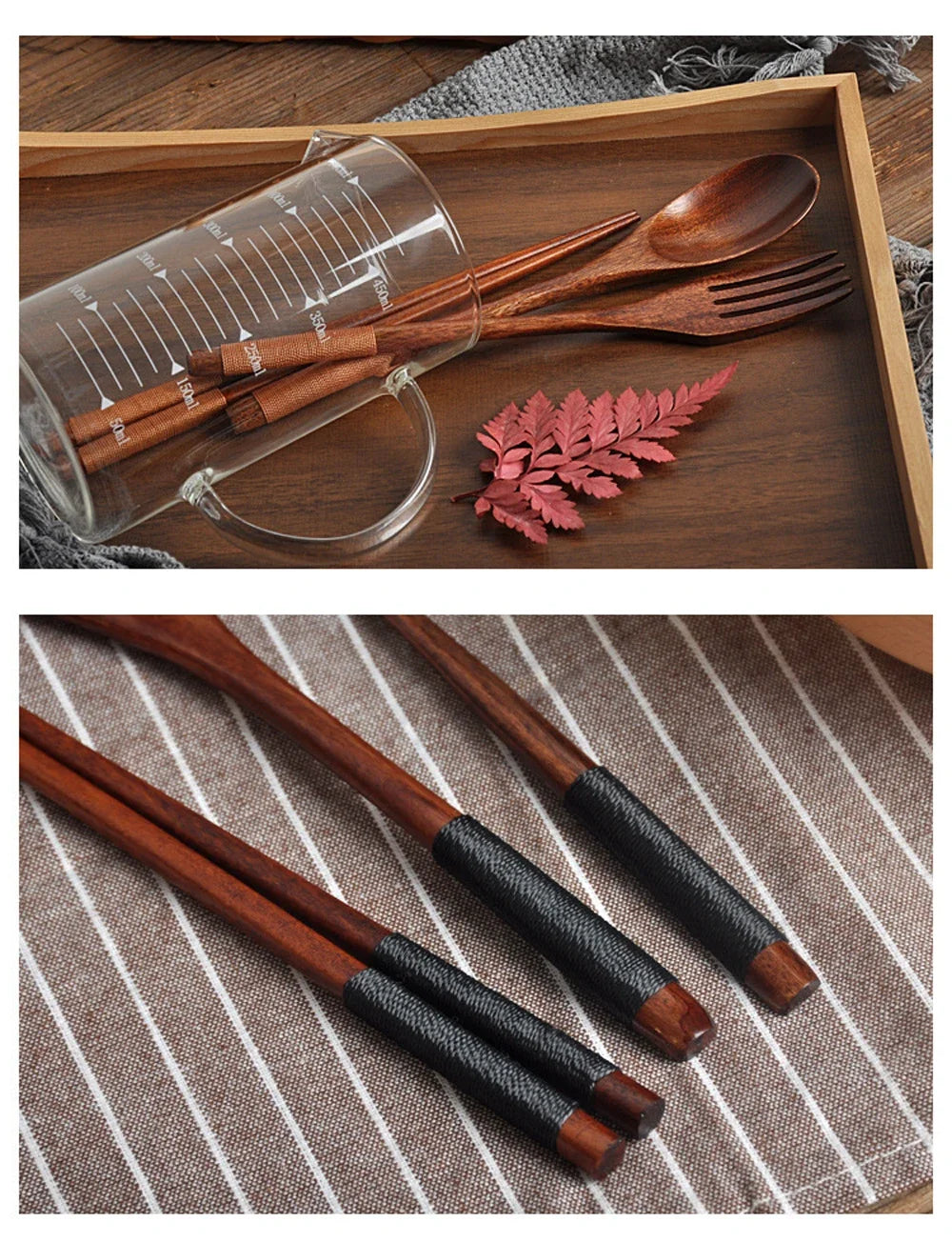 3 Piece Natural Wood Dinnerware Set