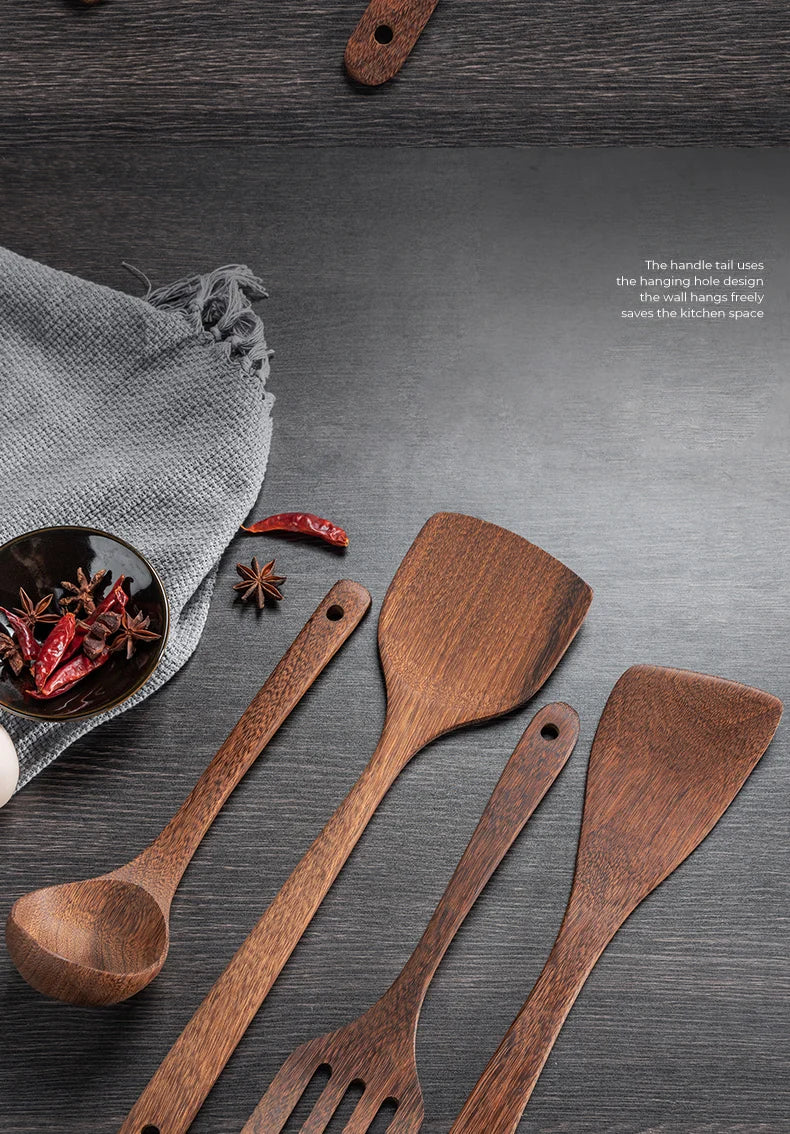 Natural Wood Handle Kitchen Spatula & Spoon | Eco-Friendly Cookware