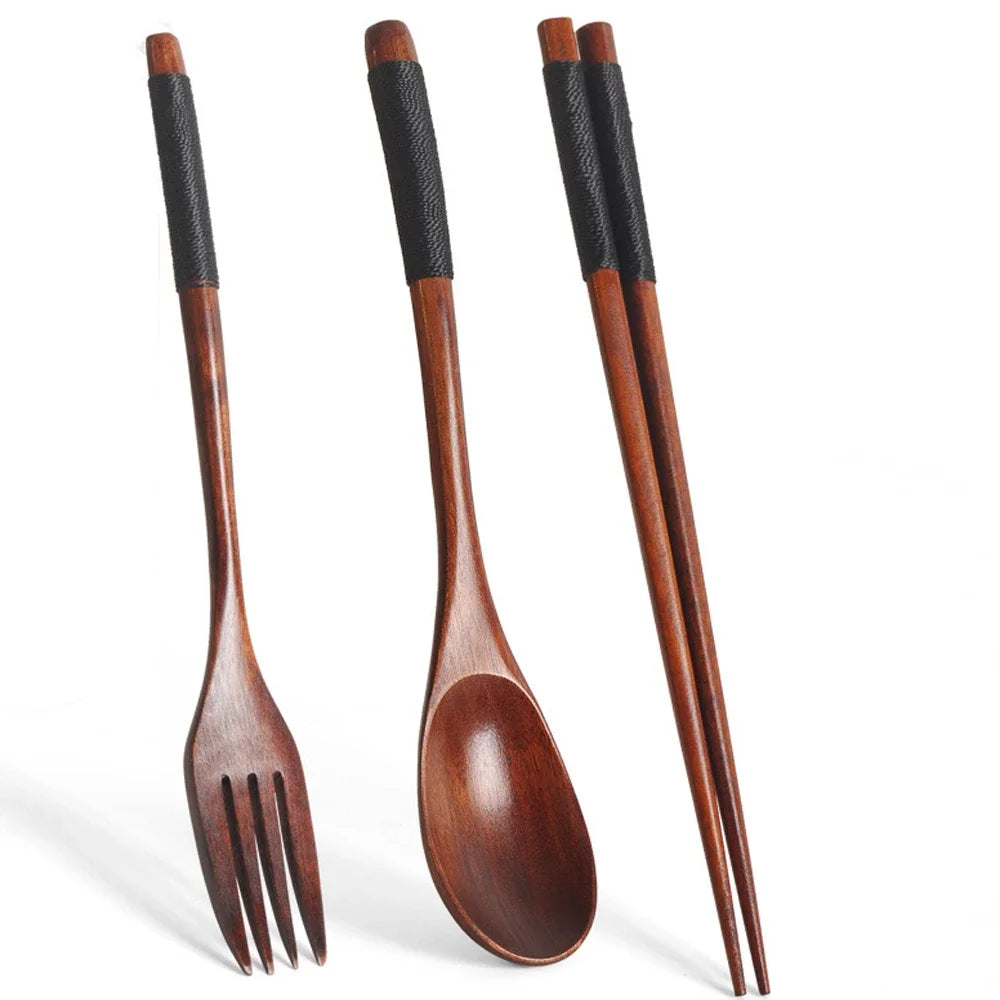 3 Piece Natural Wood Dinnerware Set