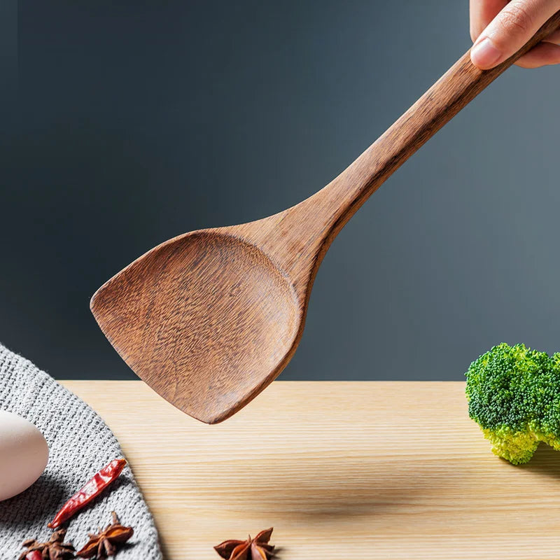 Natural Wood Handle Kitchen Spatula & Spoon | Eco-Friendly Cookware