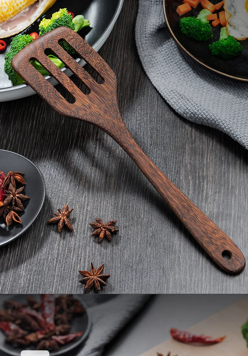 Natural Wood Handle Kitchen Spatula & Spoon | Eco-Friendly Cookware