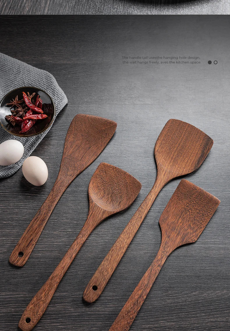 Natural Wood Handle Kitchen Spatula & Spoon | Eco-Friendly Cookware