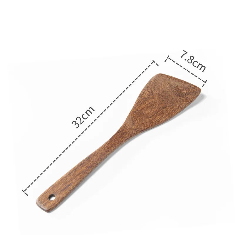 Natural Wood Handle Kitchen Spatula & Spoon | Eco-Friendly Cookware