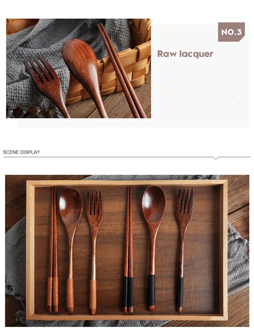 3 Piece Natural Wood Dinnerware Set