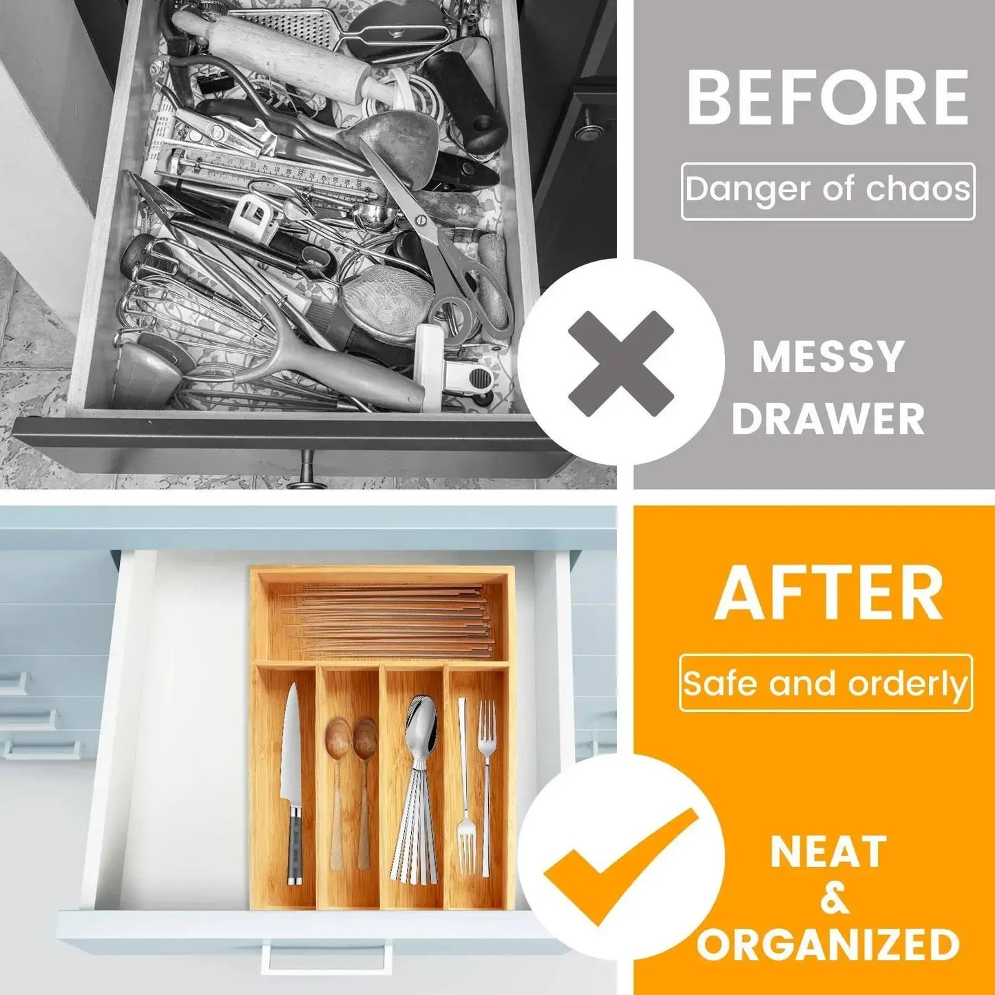Natural Cutlery Organizer Tray