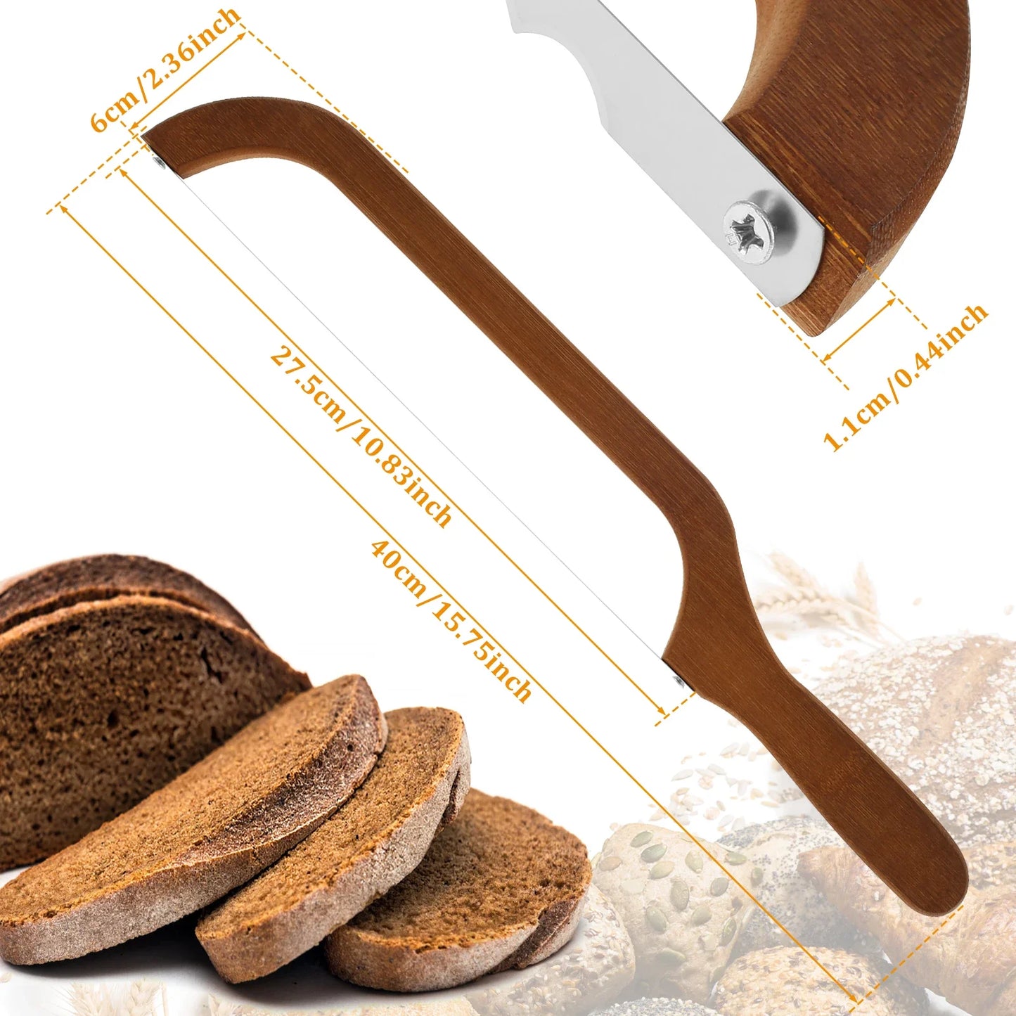 Natural Wooden Bread Knife Stainless Steel.