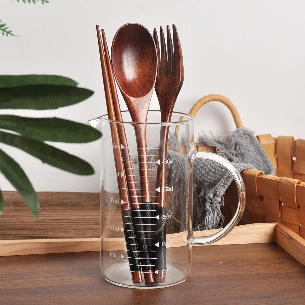 3 Piece Natural Wood Dinnerware Set