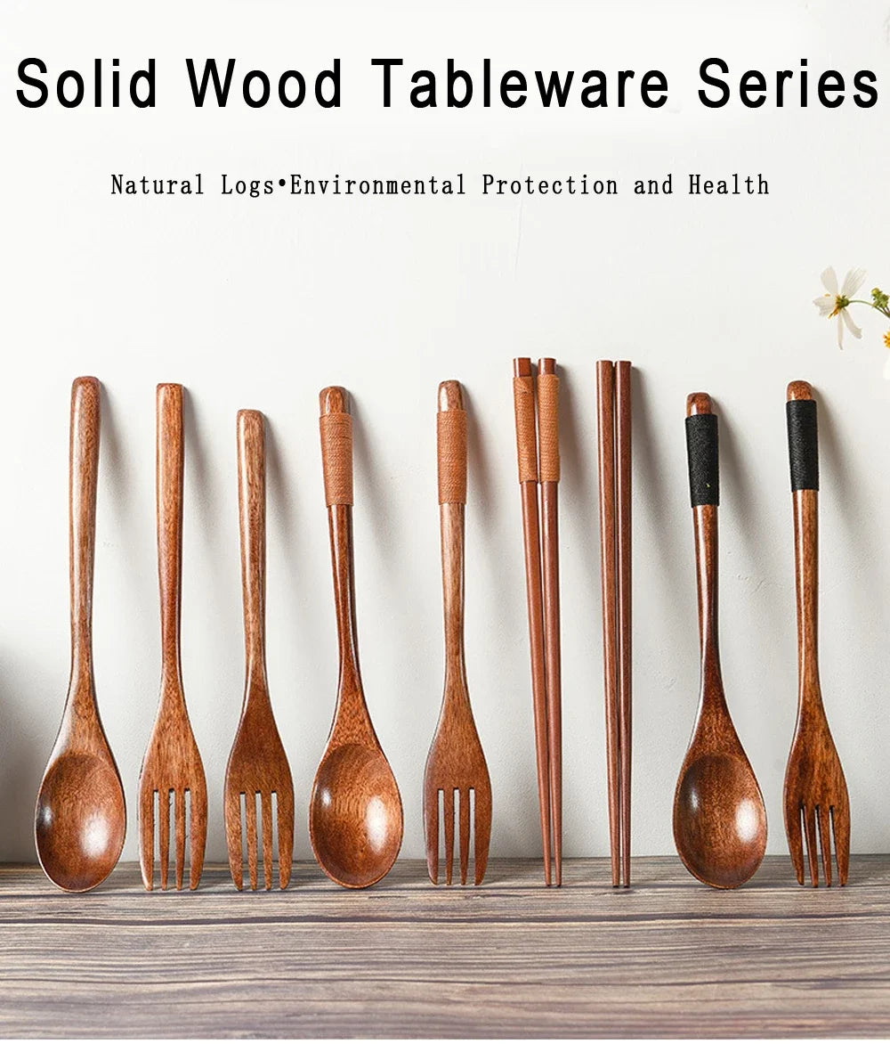 3 Piece Natural Wood Dinnerware Set
