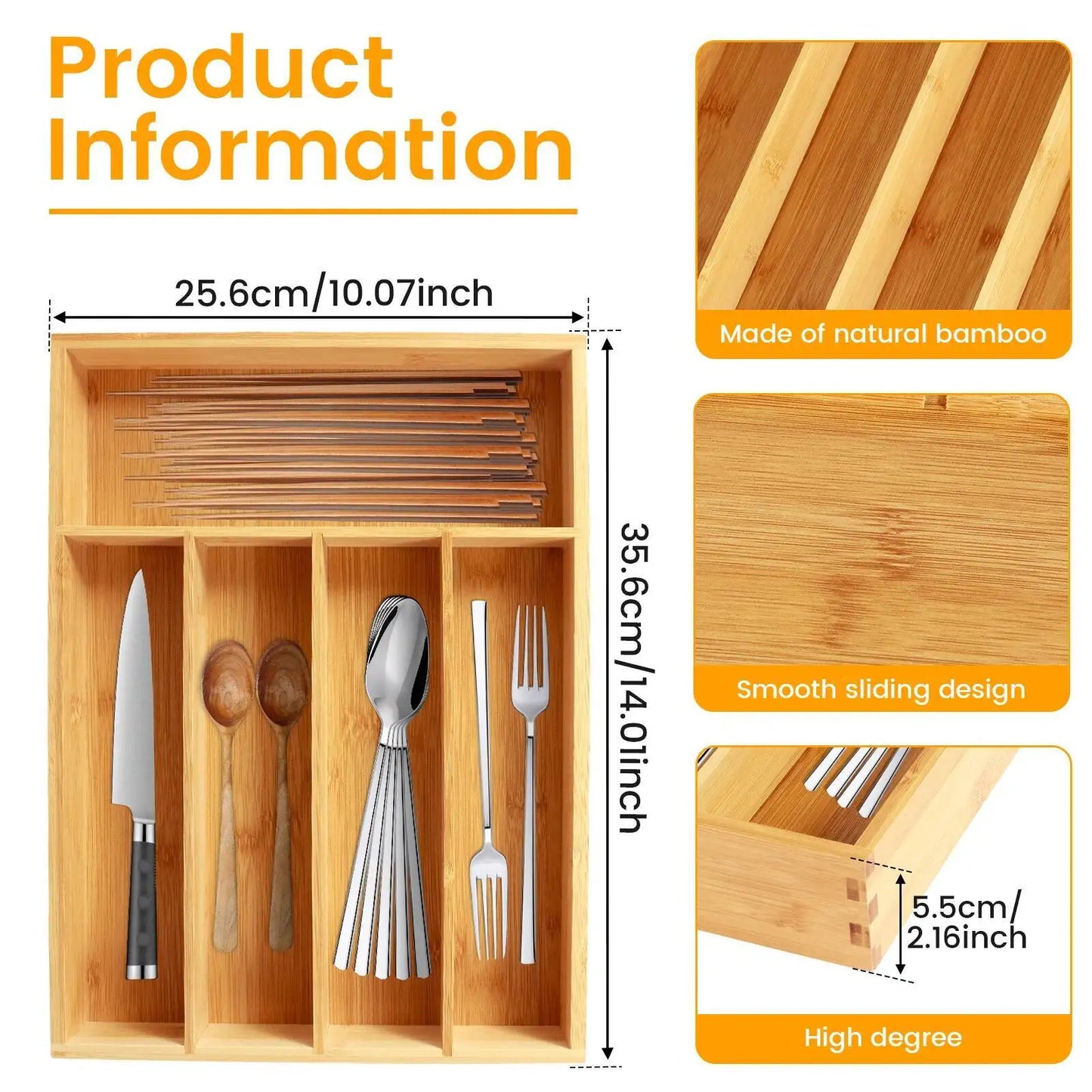Natural Cutlery Organizer Tray