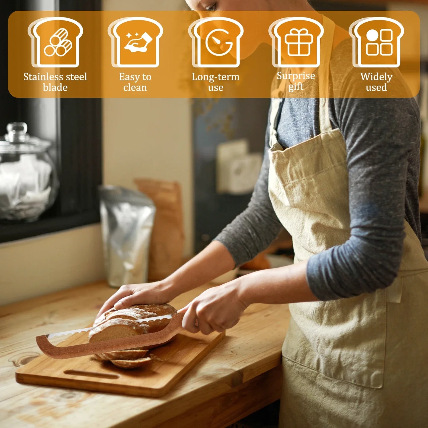 Natural Wooden Bread Knife Stainless Steel.