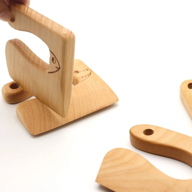 Kids Wooden Toy Kitchen Knife Set | Safe Pretend Play Cooking