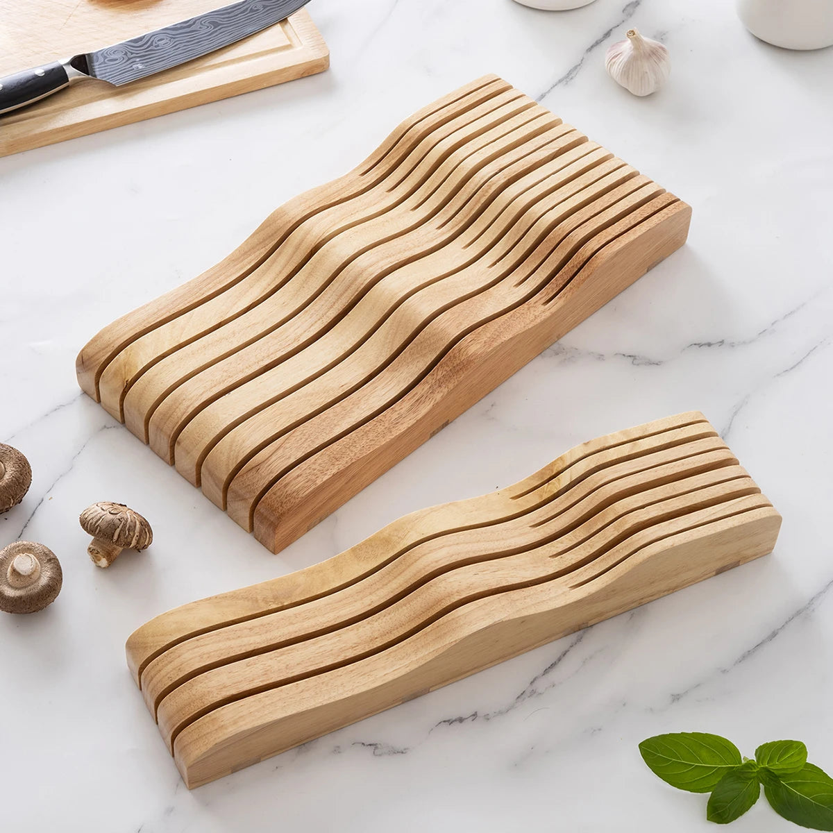 Wooden Horizontal Knife Holder Kitchen Drawer Organizer.