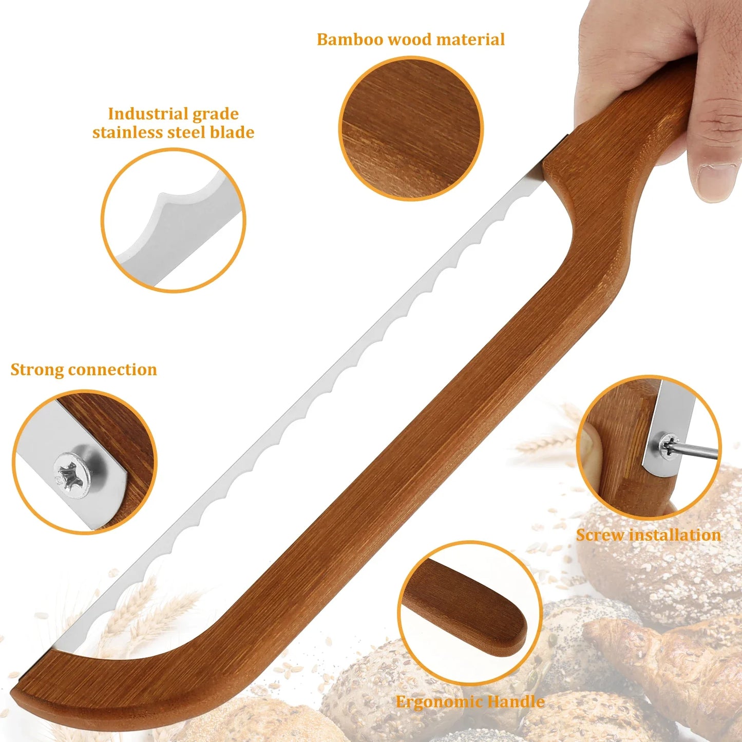 Natural Wooden Bread Knife Stainless Steel.