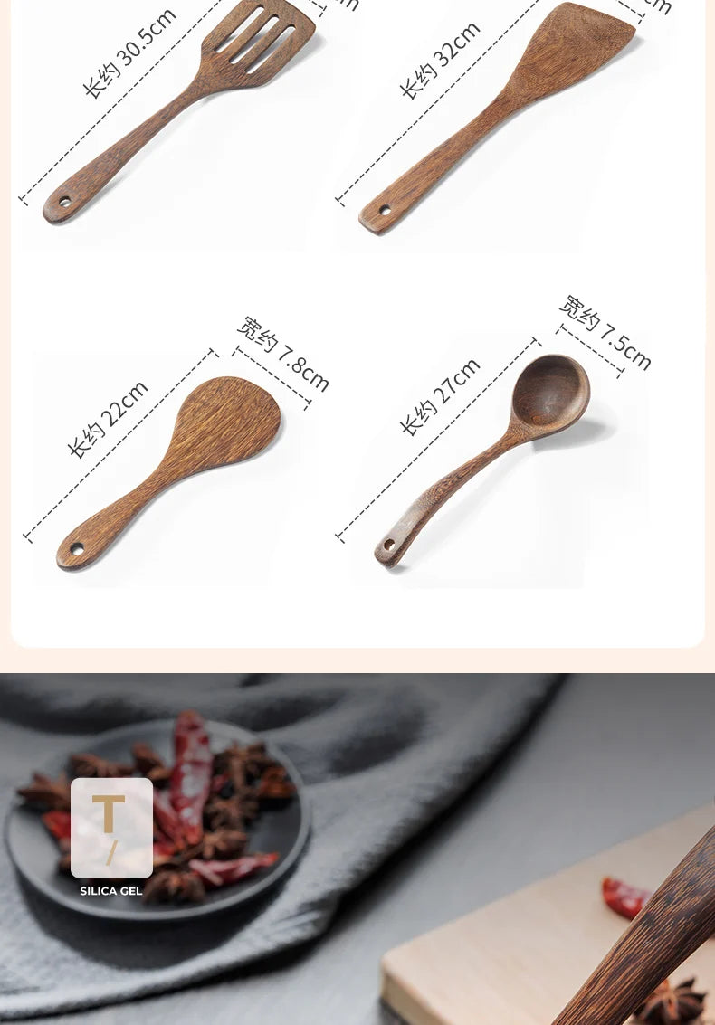 Natural Wood Handle Kitchen Spatula & Spoon | Eco-Friendly Cookware