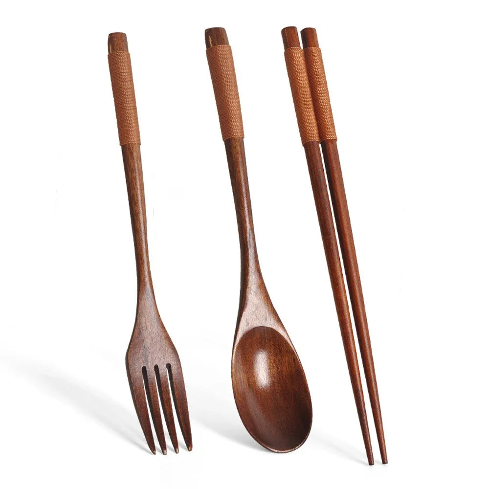 3 Piece Natural Wood Dinnerware Set