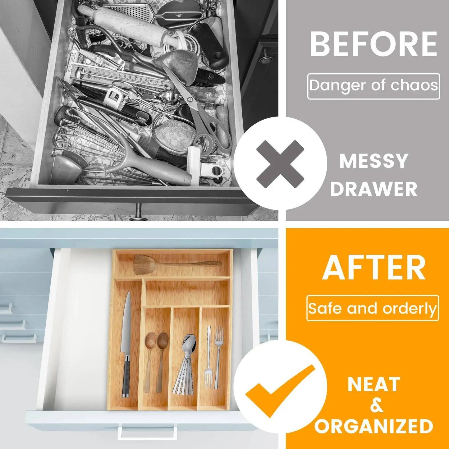 Natural Cutlery Organizer Tray