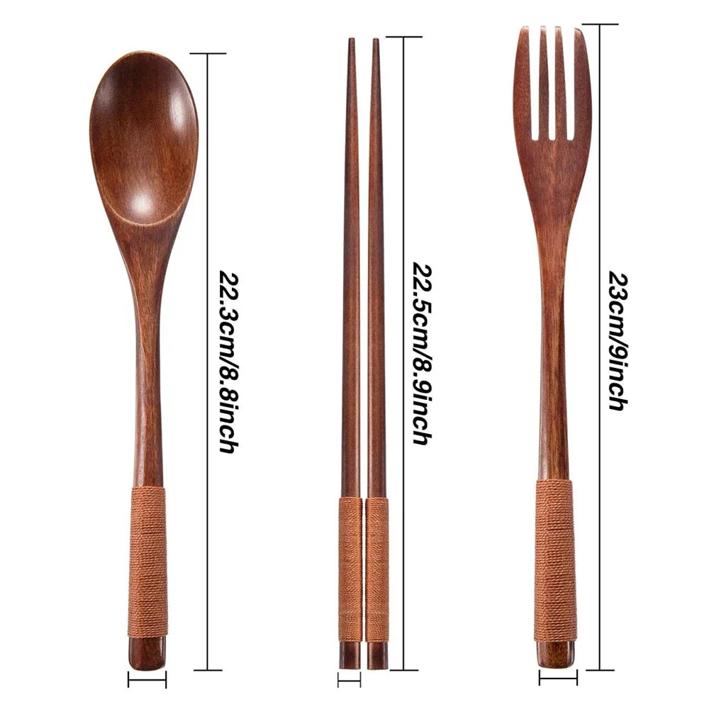 3 Piece Natural Wood Dinnerware Set