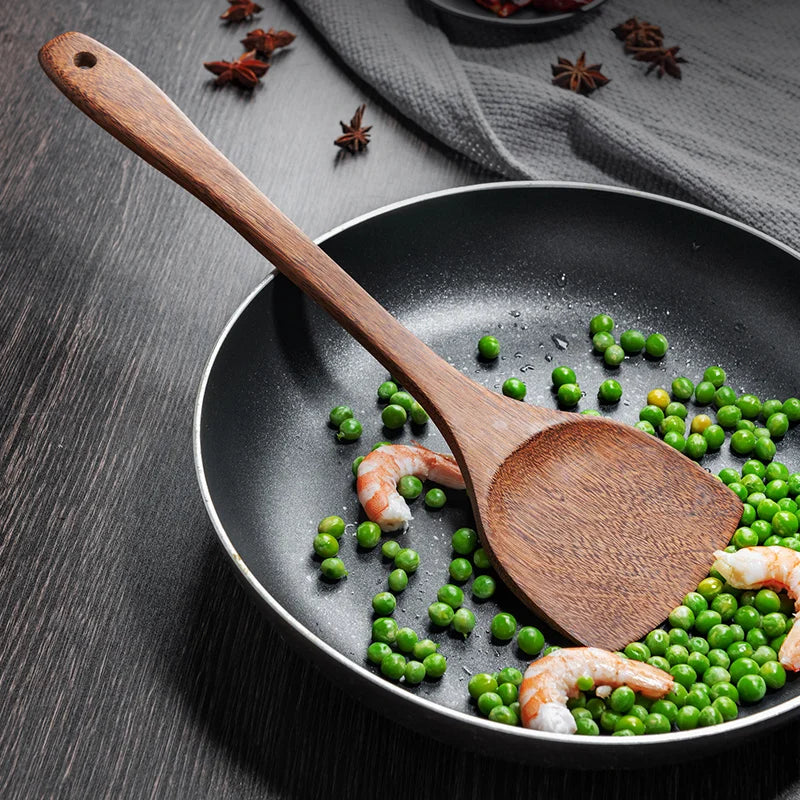 Natural Wood Handle Kitchen Spatula & Spoon | Eco-Friendly Cookware