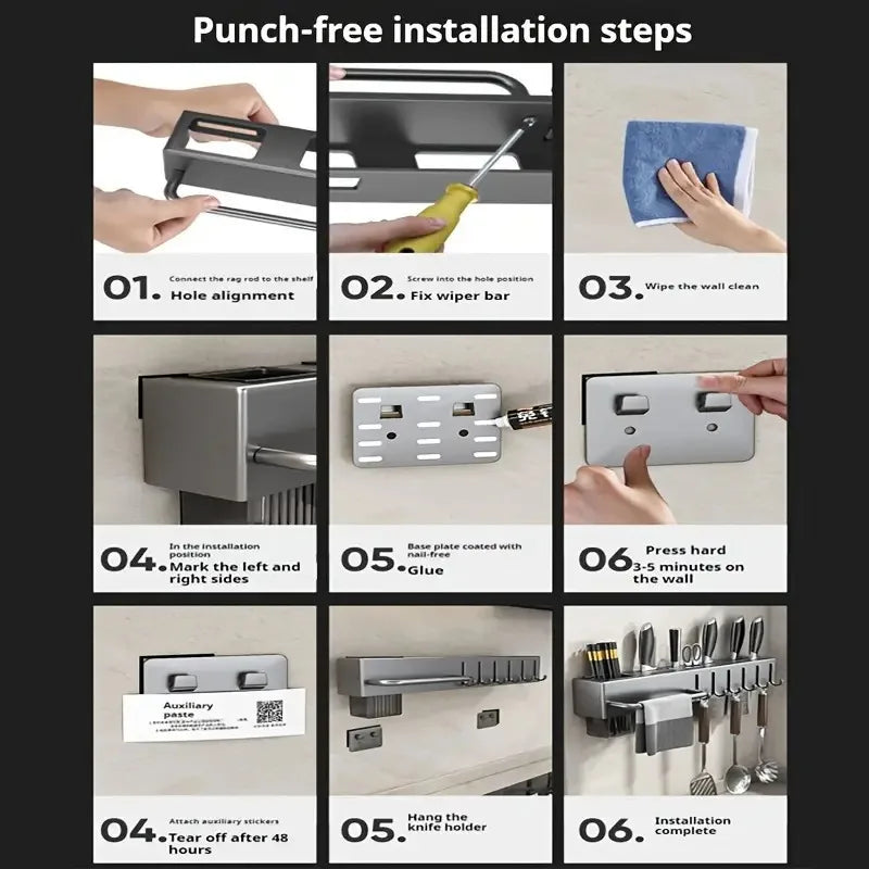 Wall Mounted Kitchen Rack for Utensils