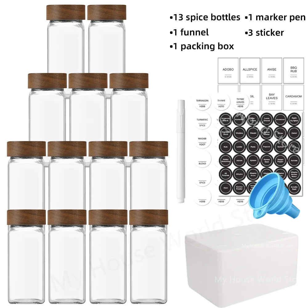 13Pcs Glass Spice Jars Set