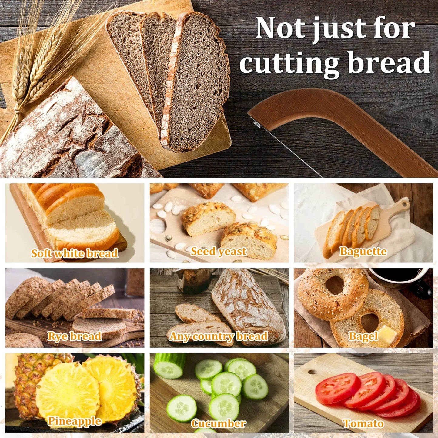 Natural Wooden Bread Knife Stainless Steel.