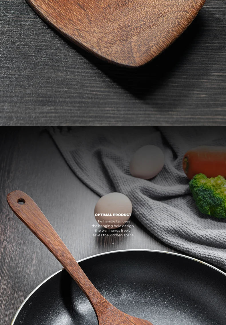 Natural Wood Handle Kitchen Spatula & Spoon | Eco-Friendly Cookware
